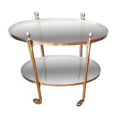 Brass and glass trolley on wheels