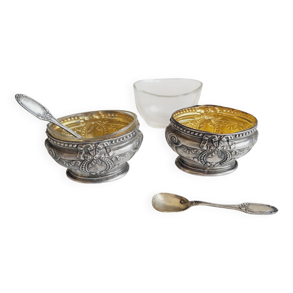 1900. Paire de salerons argent et vermeil