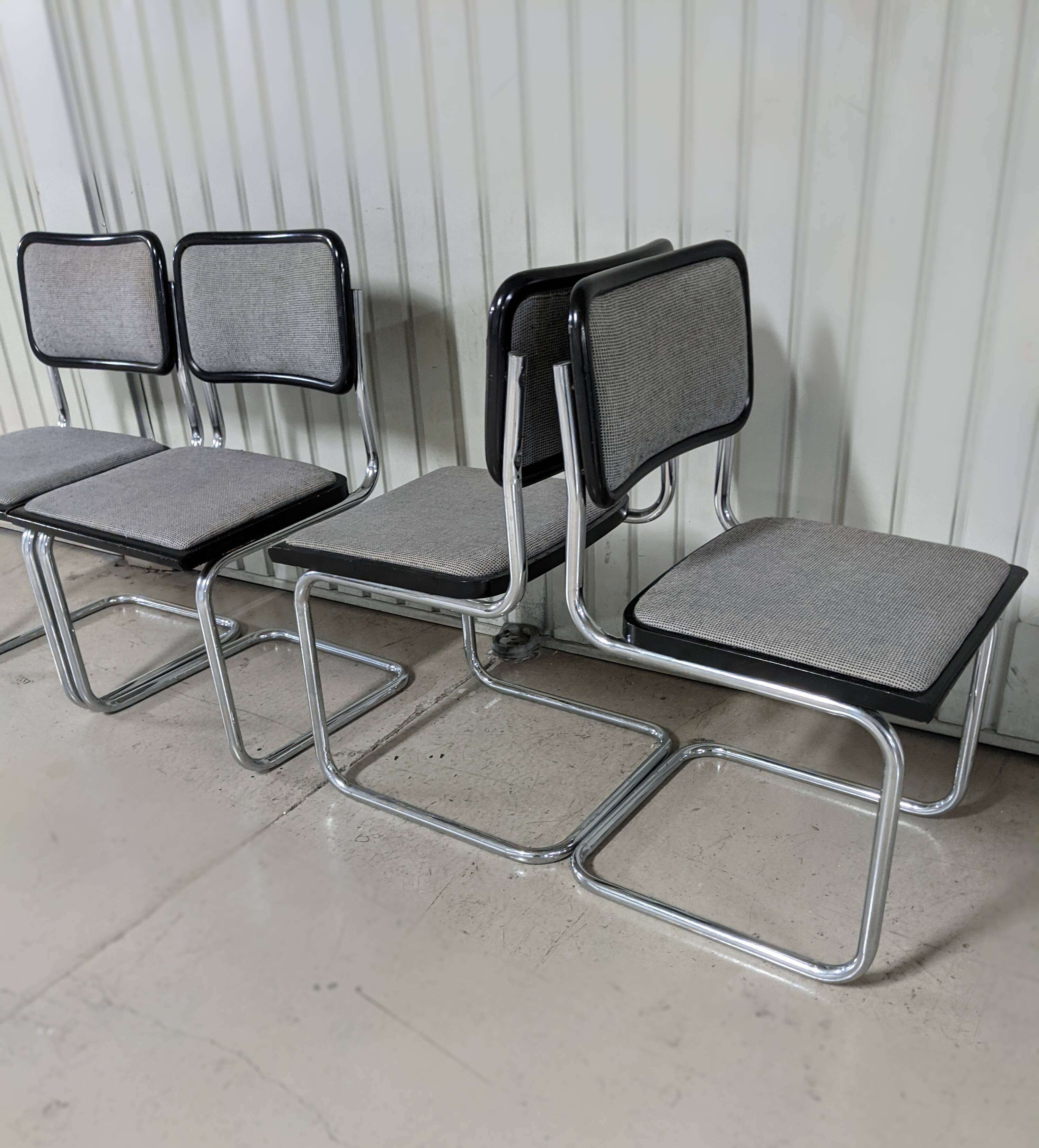 Vintage Marcel Breuer design chairs, Cesca model, heather gray fabric seat