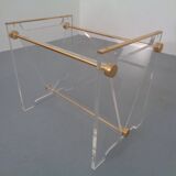 Italian acrylic glass and brass magazine rack, 1970s