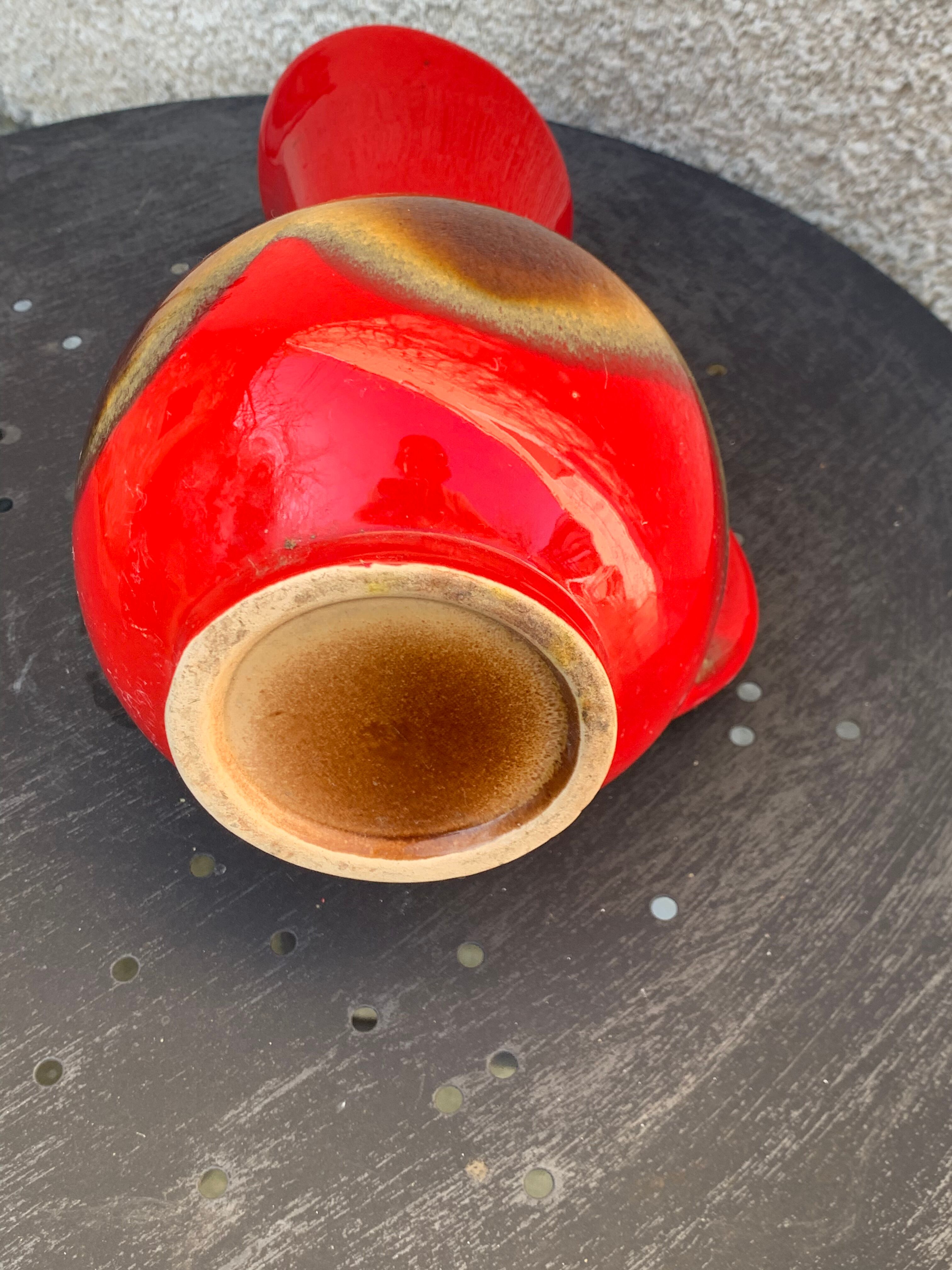Red and beige glazed ceramic jug, pitcher, carafe, designer and vintage