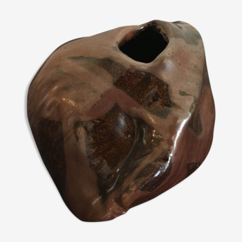 Vase boule en grès émaillé poterie de la borne signature d'artiste