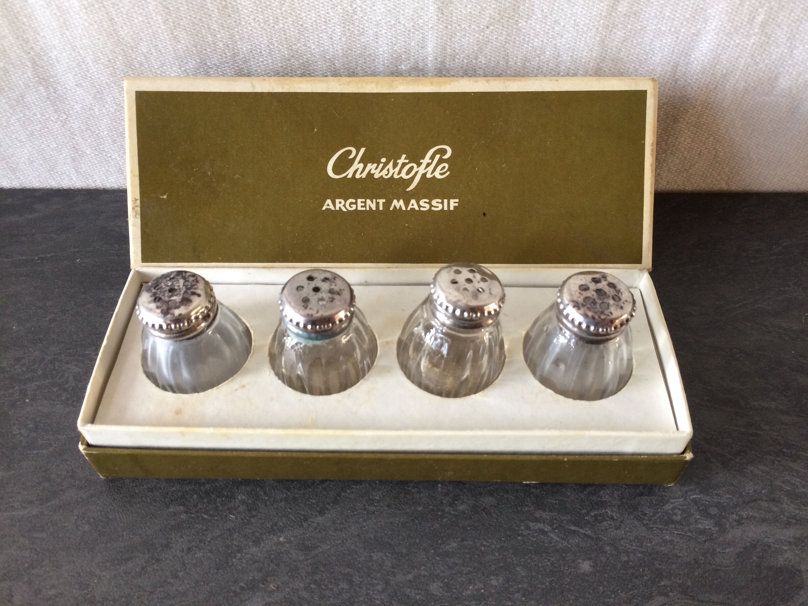 Series of 4 old saltshakers christofle silver - vintage glass