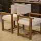 Pair of brutalist armchairs in oak and cream boucle 1950s