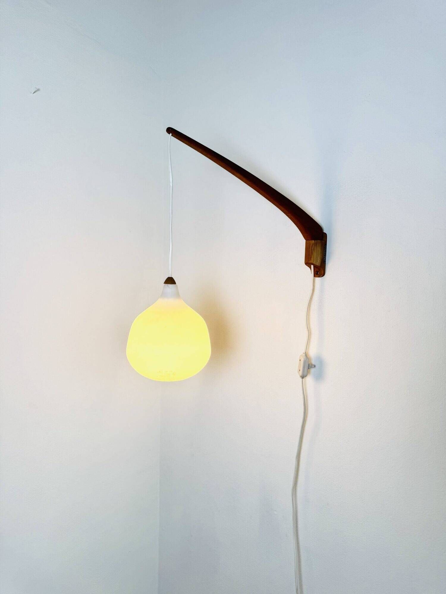 Model 705 Wall Lamp In Teak And Opaline Glass By Uno & Östen Kristiansson For Luxus, Sweden 1960S