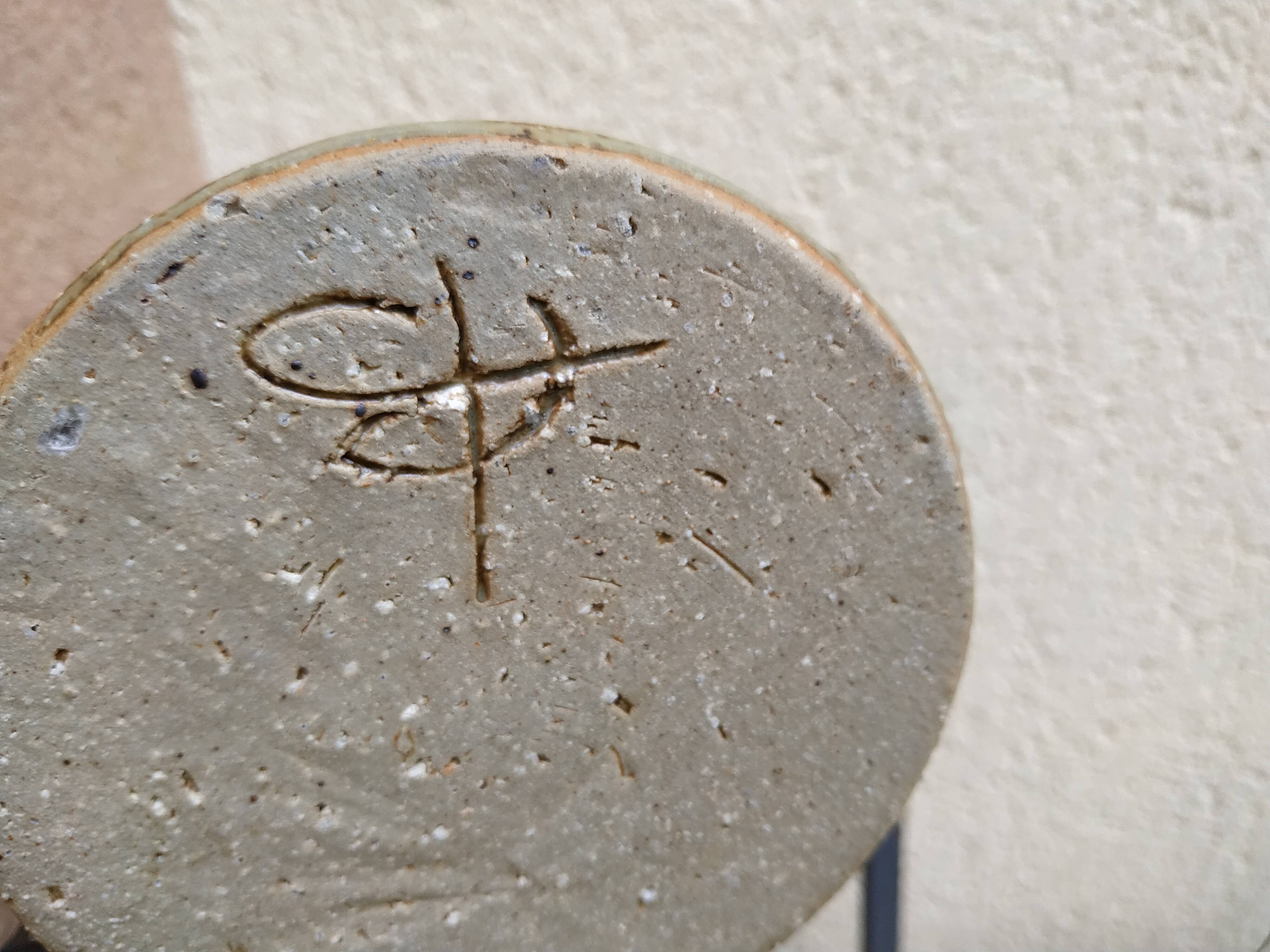 Sandstone bottle with inlaid fern décor by Alain Bernard Breton potter