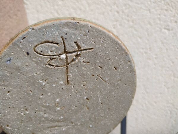 Bouteille en grès au décor de fougère incrustée d'Alain Bernard potier breton