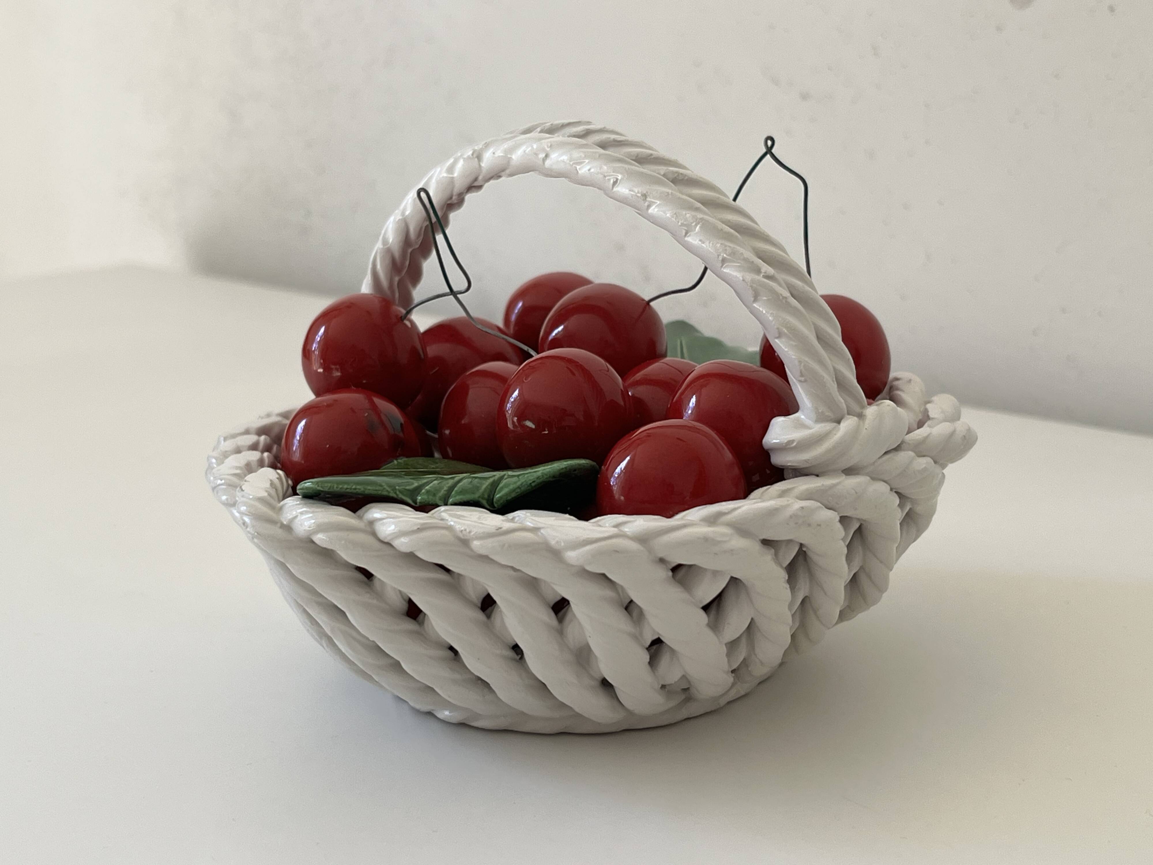 Italian ceramic cherry basket signed Bassano – Vintage