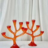 Vintage coral candlesticks, 1970s