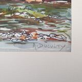 André Duculty (1912-1990) Watercolor on paper "Landscape of Vabres l'Abbaye (Aveyron)" Signed below