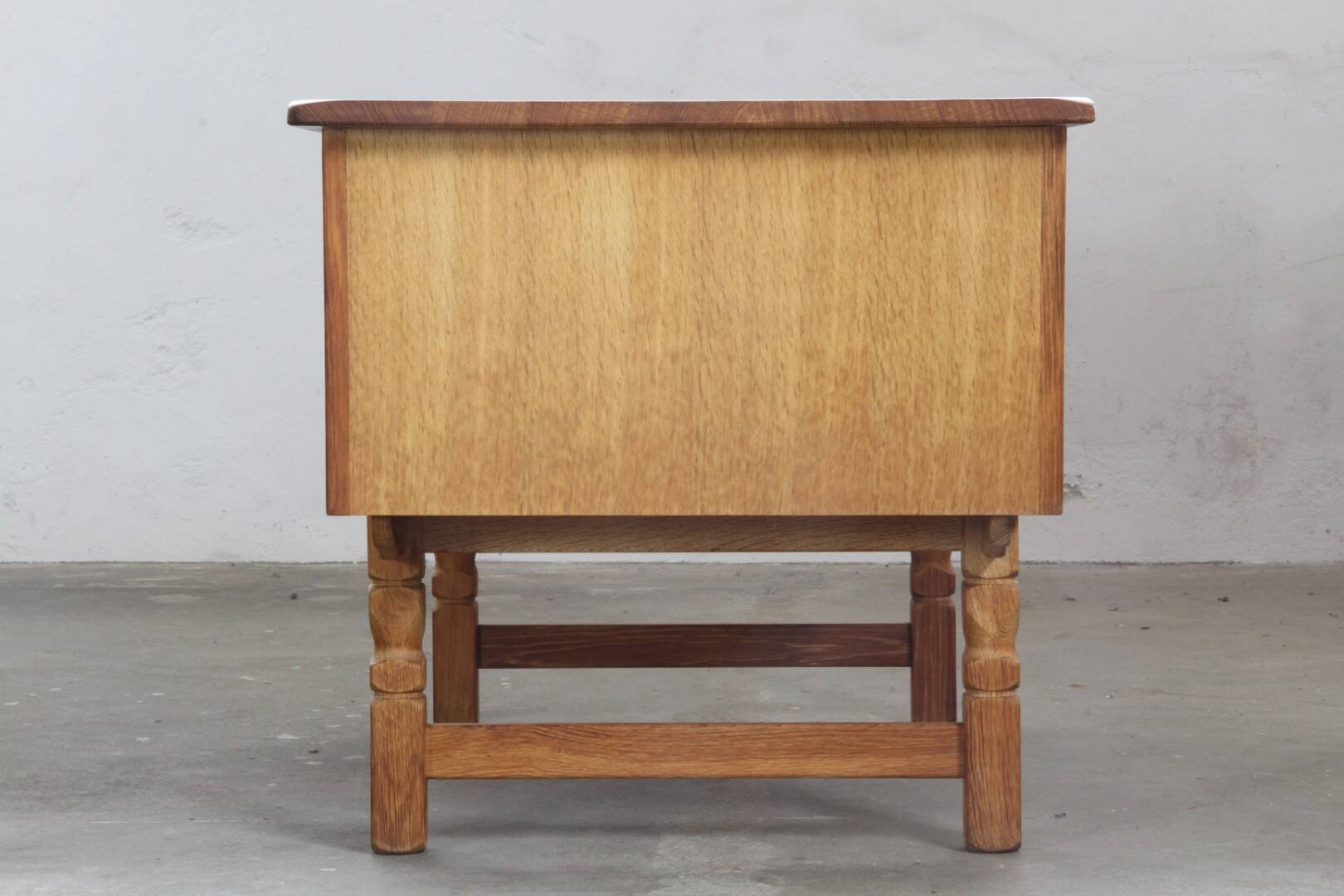 Vintage Mid-Century Oak Desk with 6 Drawers, Open Back, Kjærnulf Style