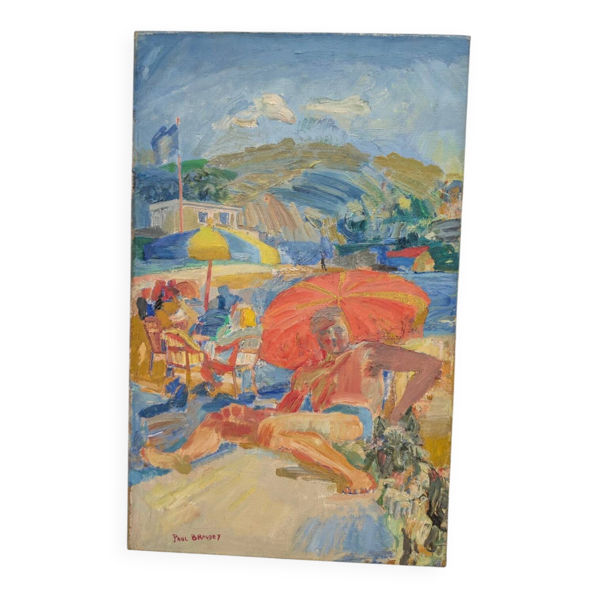 Canvas signed by Paul Braudey – Beach scene, oil on canvas 61 × 38 cm