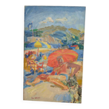Canvas signed by Paul Braudey – Beach scene, oil on canvas 61 × 38 cm