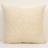 Square white kilim pillow with floral motif, handmade tribal vintage kilim pillow, boho throw pillow