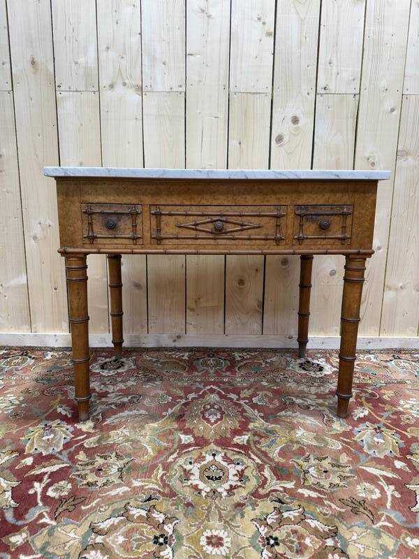 Table de toilette en bambou et marbre 1900