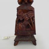 Old large lamp from Malagasy School and Tananarive in carved wood. Art Deco.