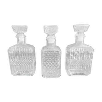 Set of 3 glass whiskey decanters