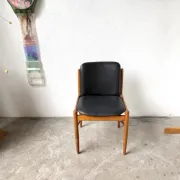 Scandinavian chair in beech and black faux leather, 1960s