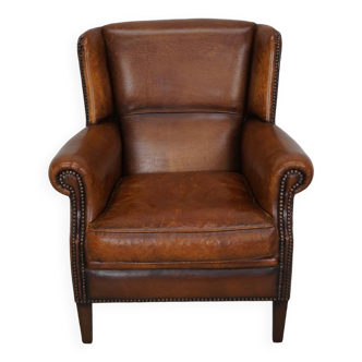 Fauteuil Club Vintage en Cuir Couleur Cognac, Pays-Bas