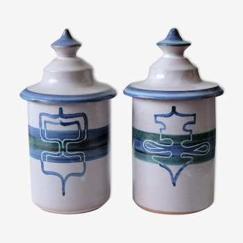 2 pots couverts épices céramique signé Alain Bresson Breil sur Roya années 70 80