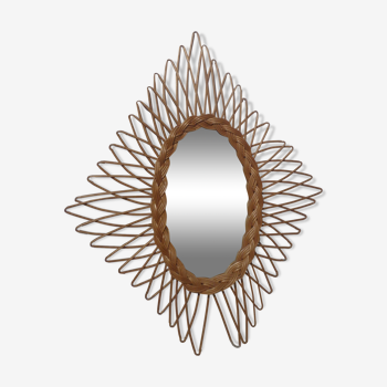 Rattan oval mirror from the 1960s 50x50cm