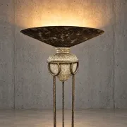 Neo classic forged floor lamp / metal shade / stone base / 1970s