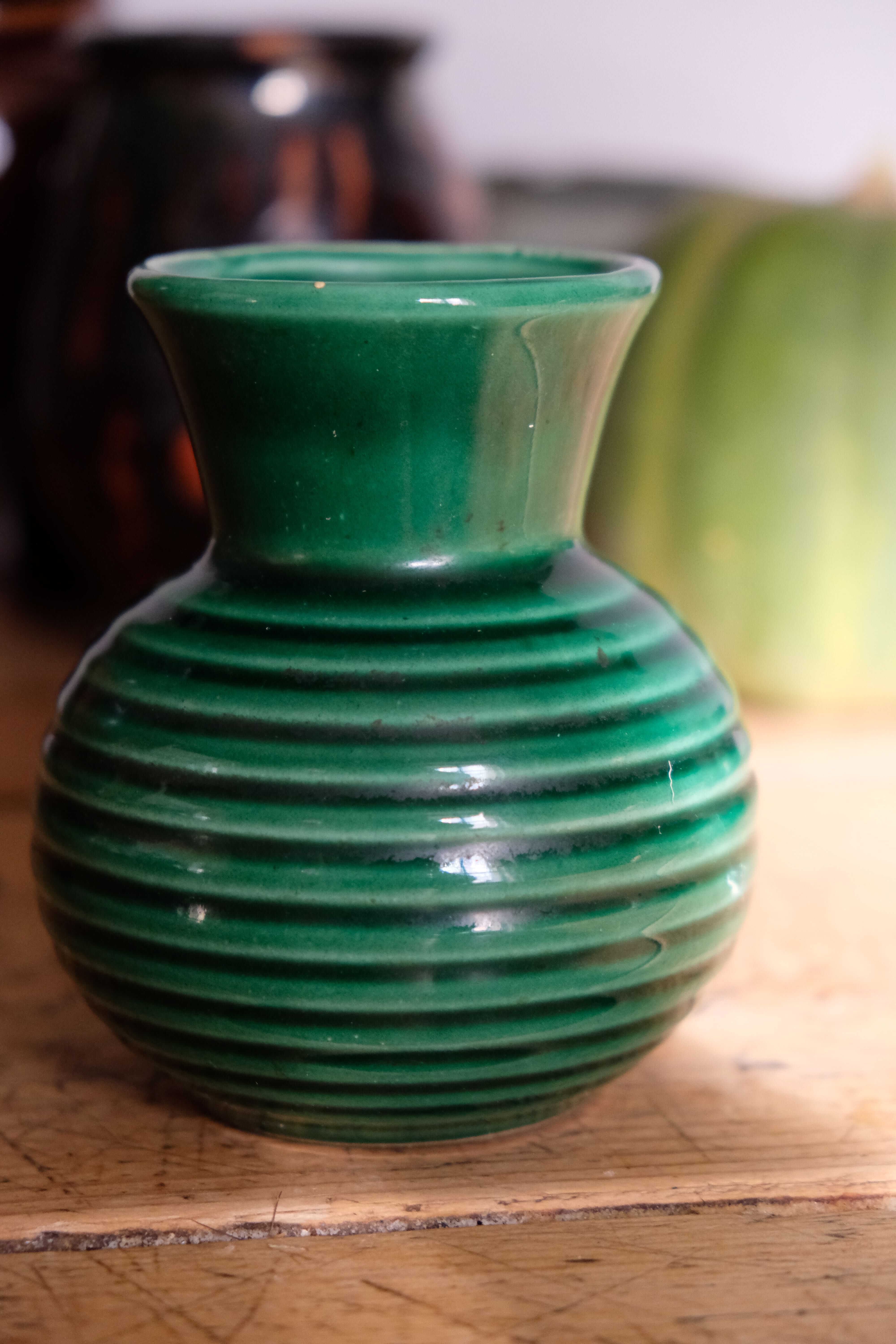 Ancient vase in green ceramic Poet Laval