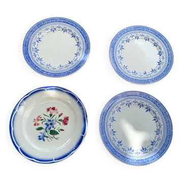 4 flat plates Gaulois model, Creil and Montereau and Elorn, Digoin Sarreguemines, collector