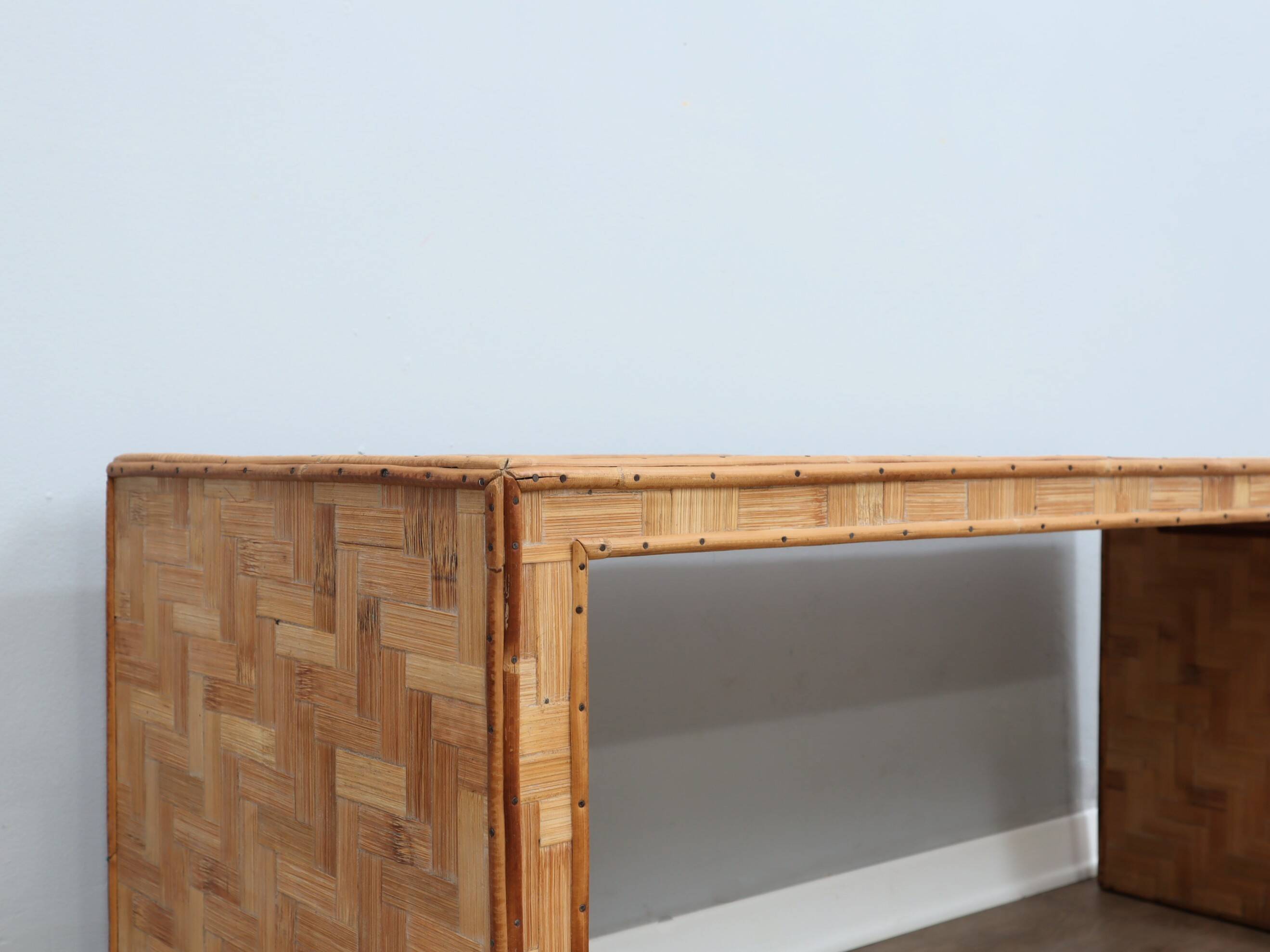 1970s minimalist bamboo & rattan bench by Vivai del Sud