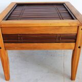 Petite table de salon, table basse bois bambou et verre, table indonésienne