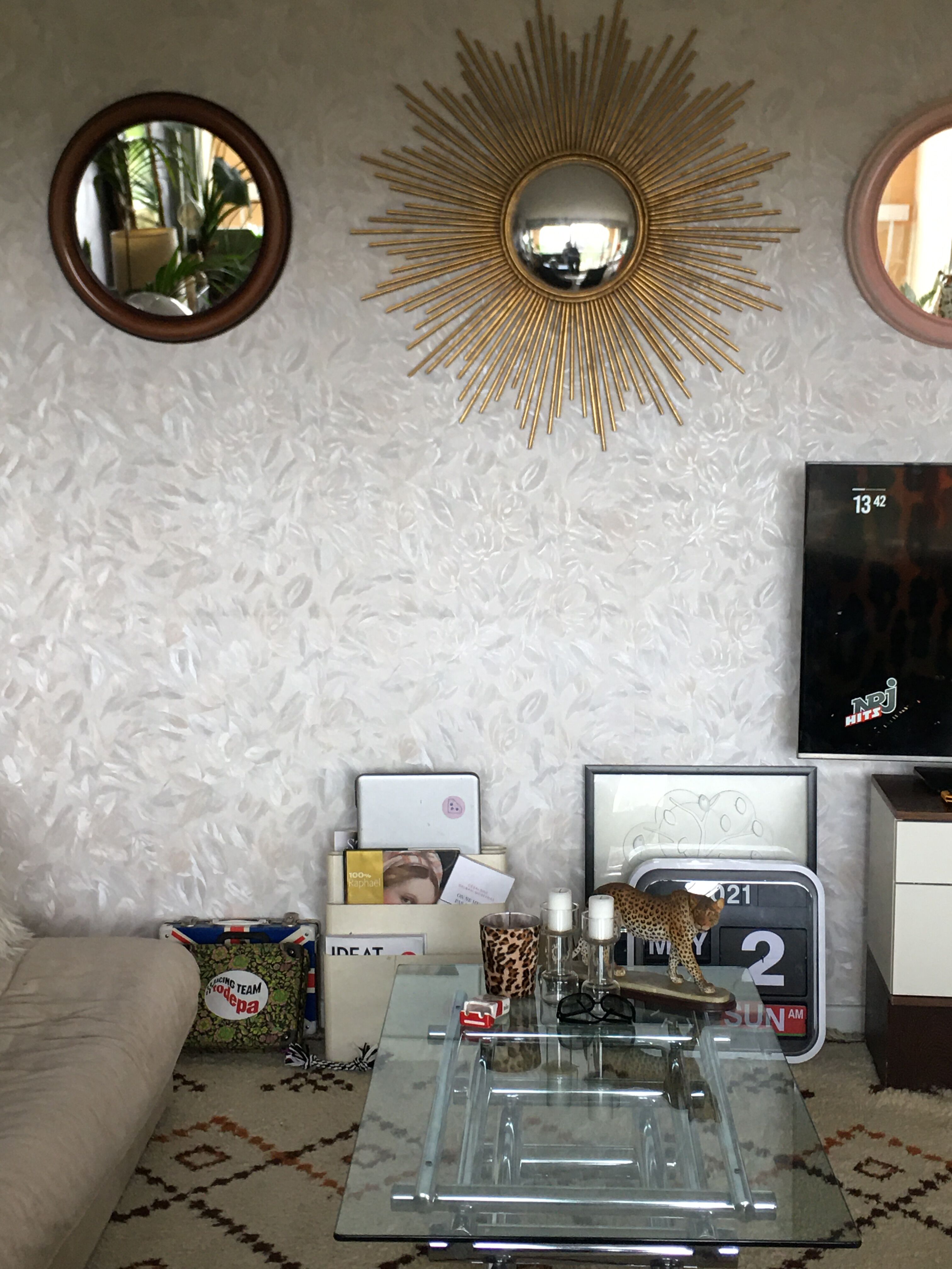 70s round mirror 53cm