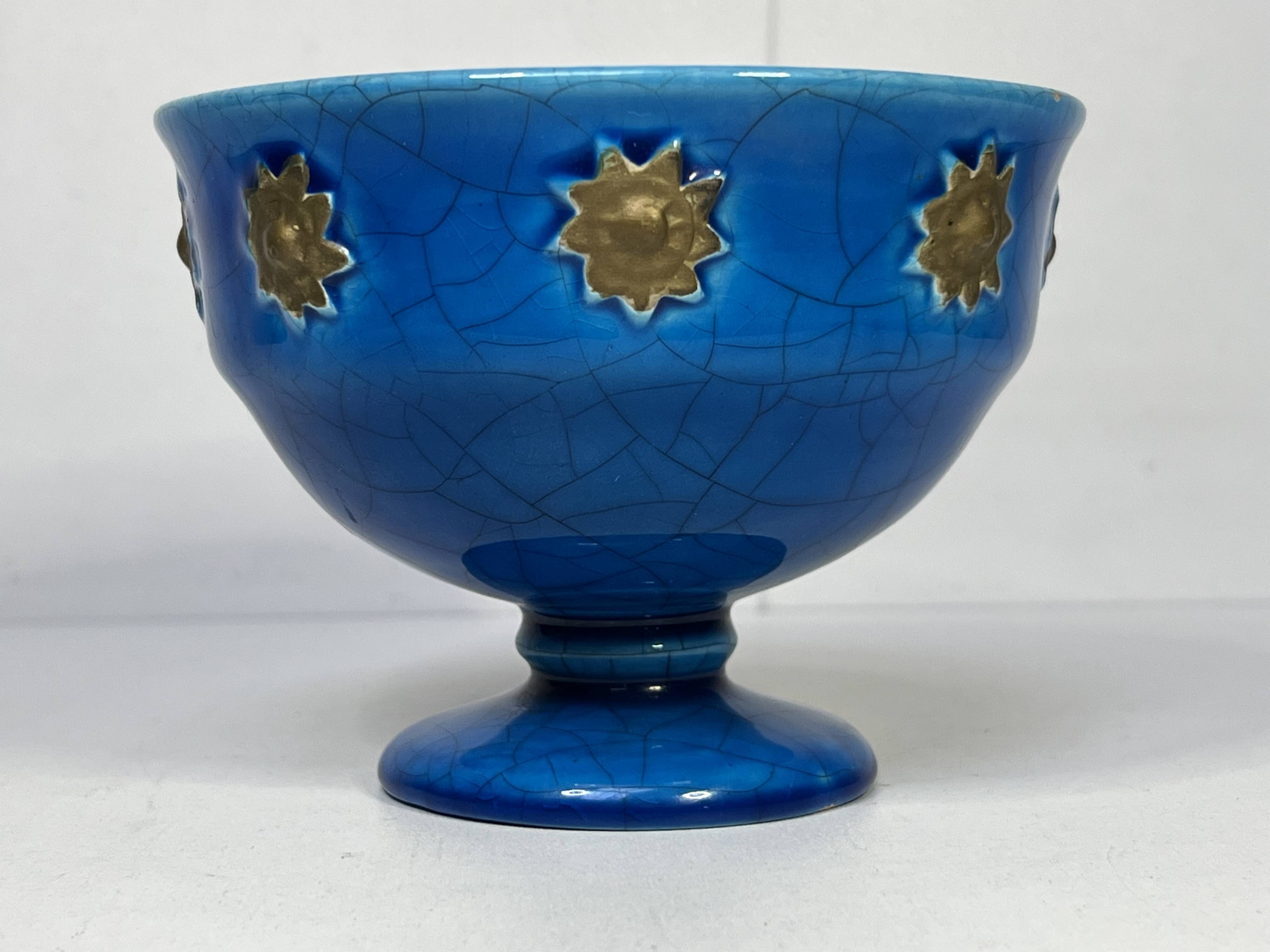 coupe en céramique craquelée bleu italy design XXème