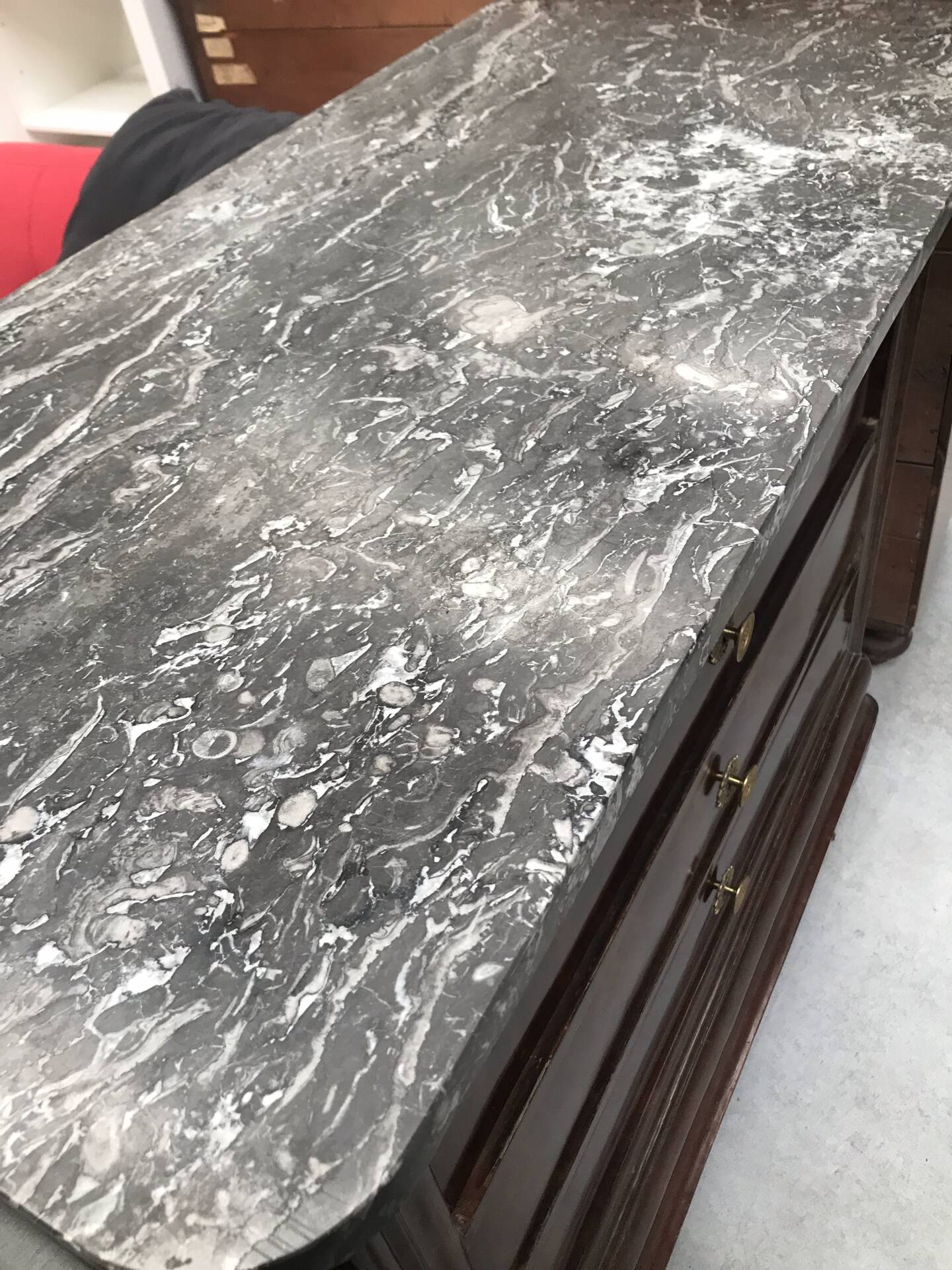 Louis Philippe mahogany commode with grey marble top in very good condition.