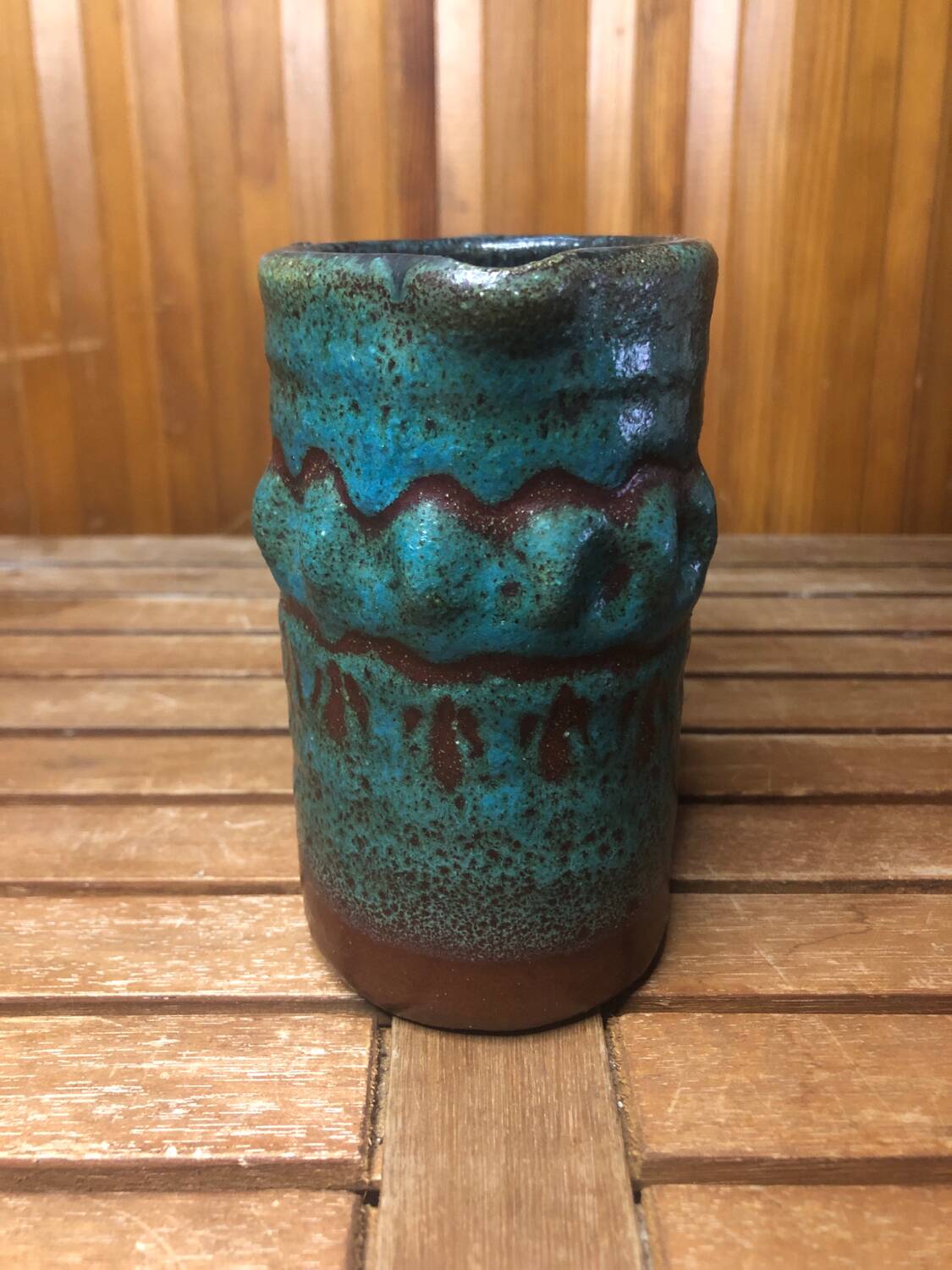 Old Vintage Brown & Green Ceramic Pitcher