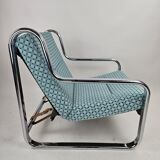 Set of 2 Italian chairs in chrome frame and completely reupholstered