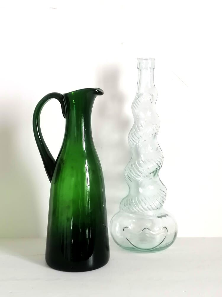 Duo of vintage Empoli glass decanters