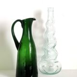 Duo de carafes en verre Empoli vintage