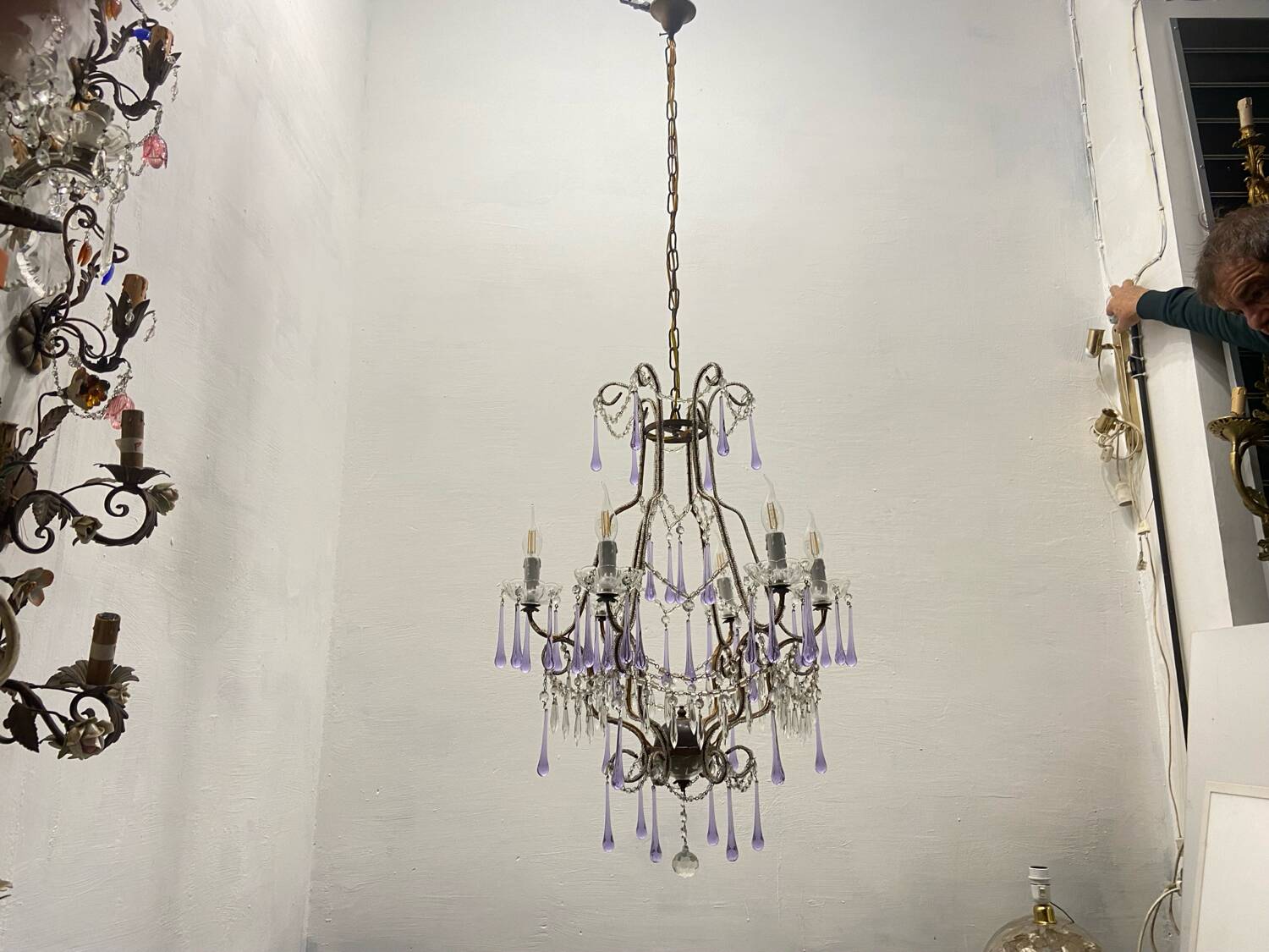 Crystal beaded murano glass chandelier 1960’s
