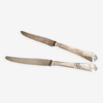 Set of 2 vintage knives, steel blade and silver handle