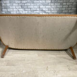 Cane and velvet fabric bench
