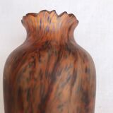 Orange / blue marble vase (signed?) old glass paste