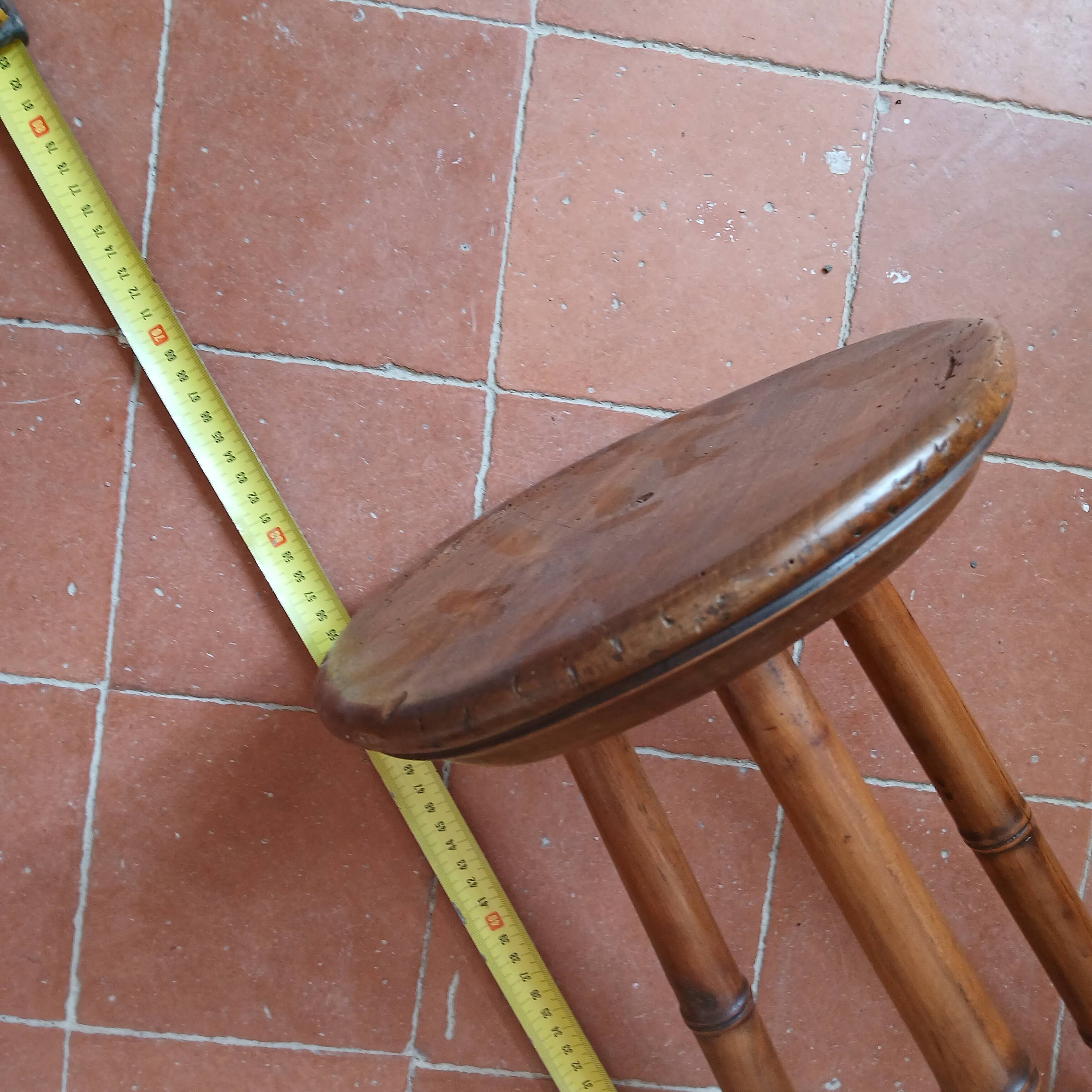 Turned wooden tripod stool