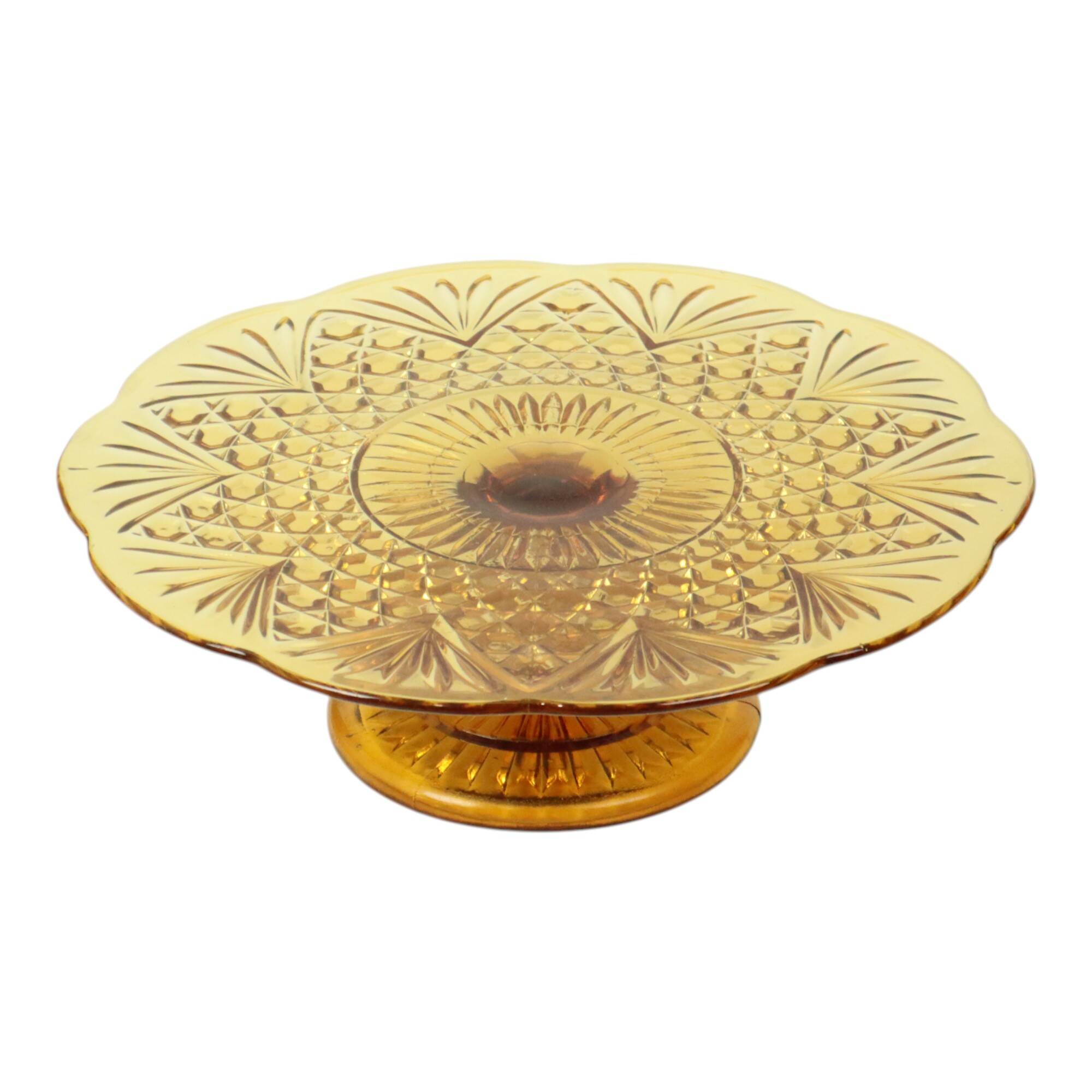 Art Deco Amber Cake Stand Depression Glass 33cm