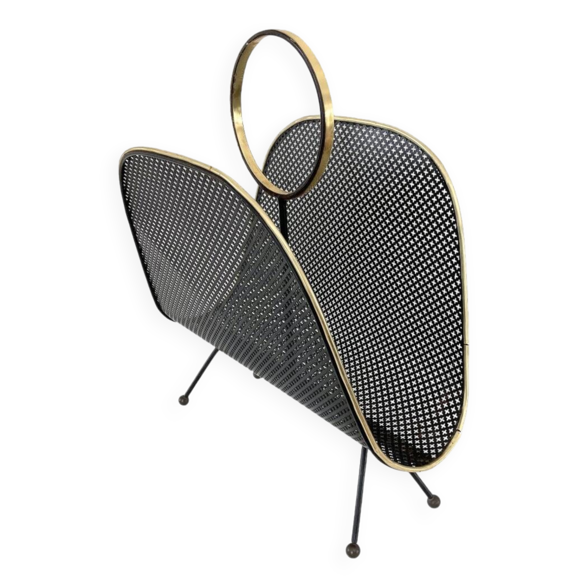 Magazine Rack • Perforated Metal • Brass • 1950