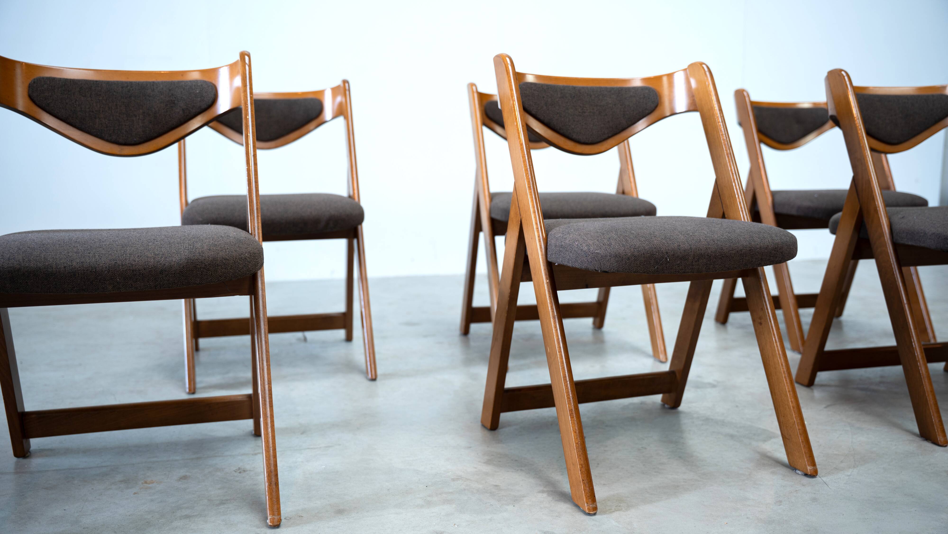 Set of six sculptural Italian dining chairs