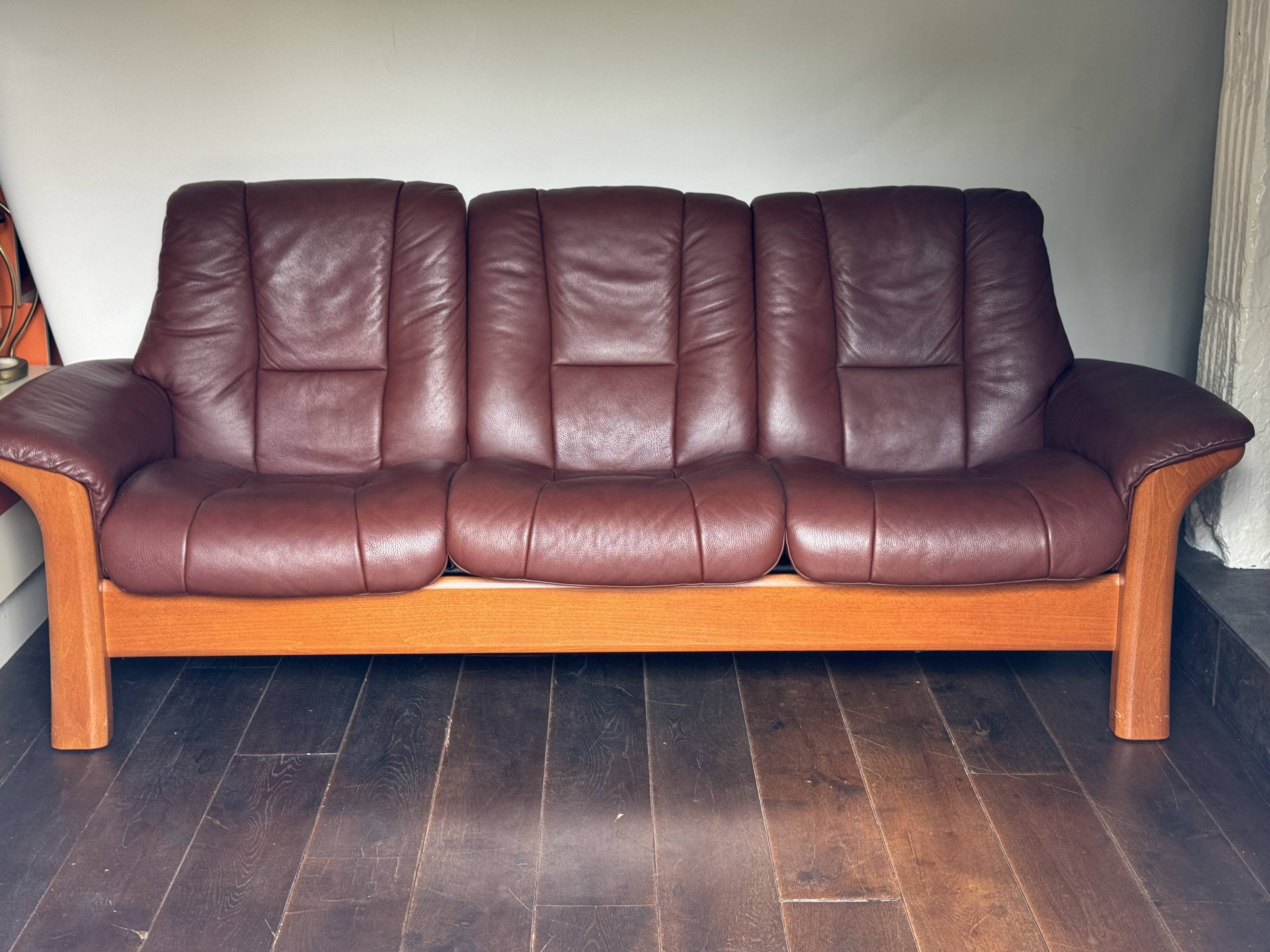 Erkones Stressless 3-seater leather reclining sofa