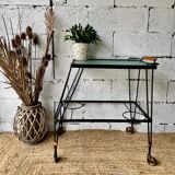 Black lacquered metal and glass serving table
