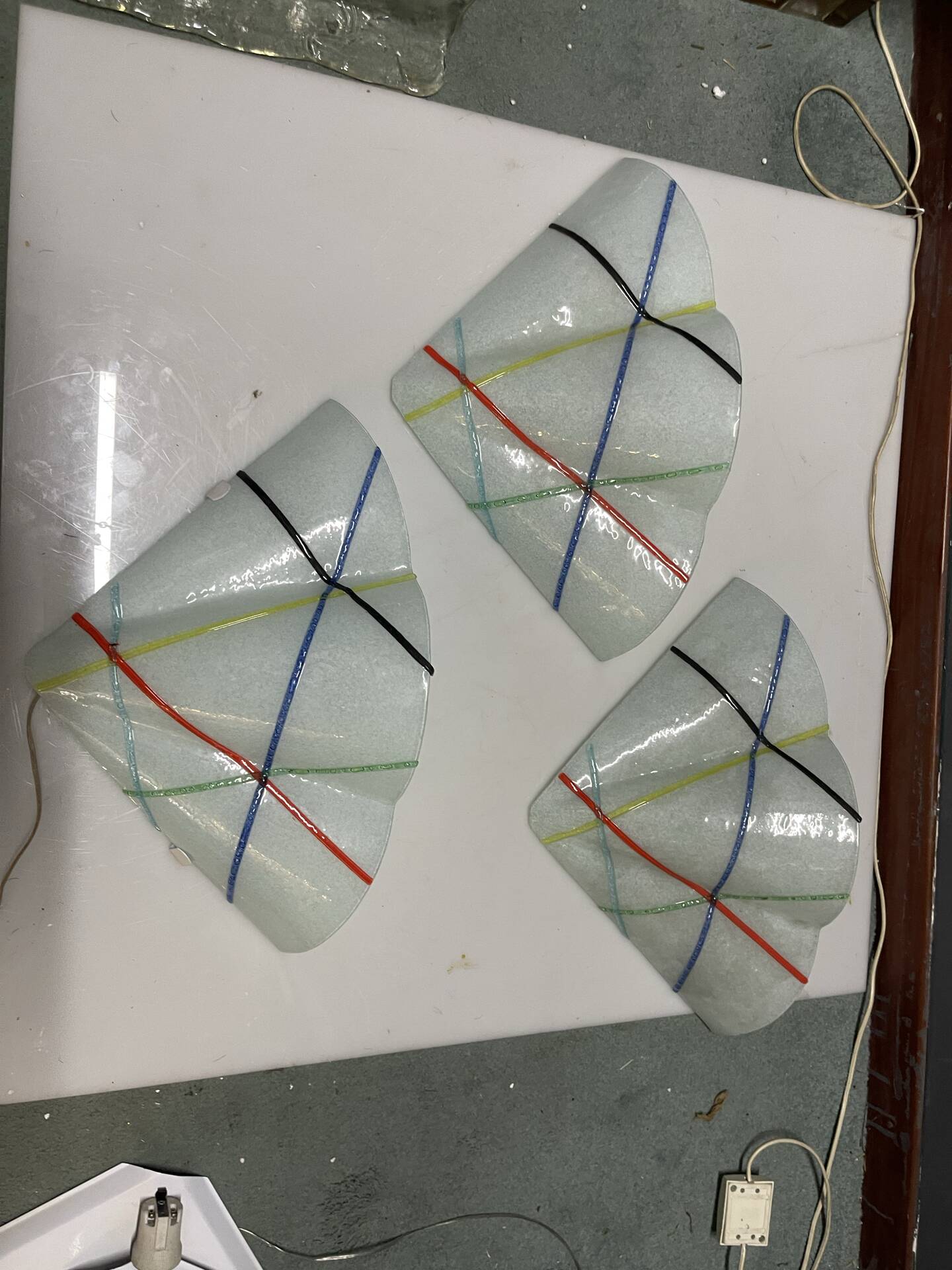Set of Three Geometric Murano Glass Wall Sconces, Italy, 1980s