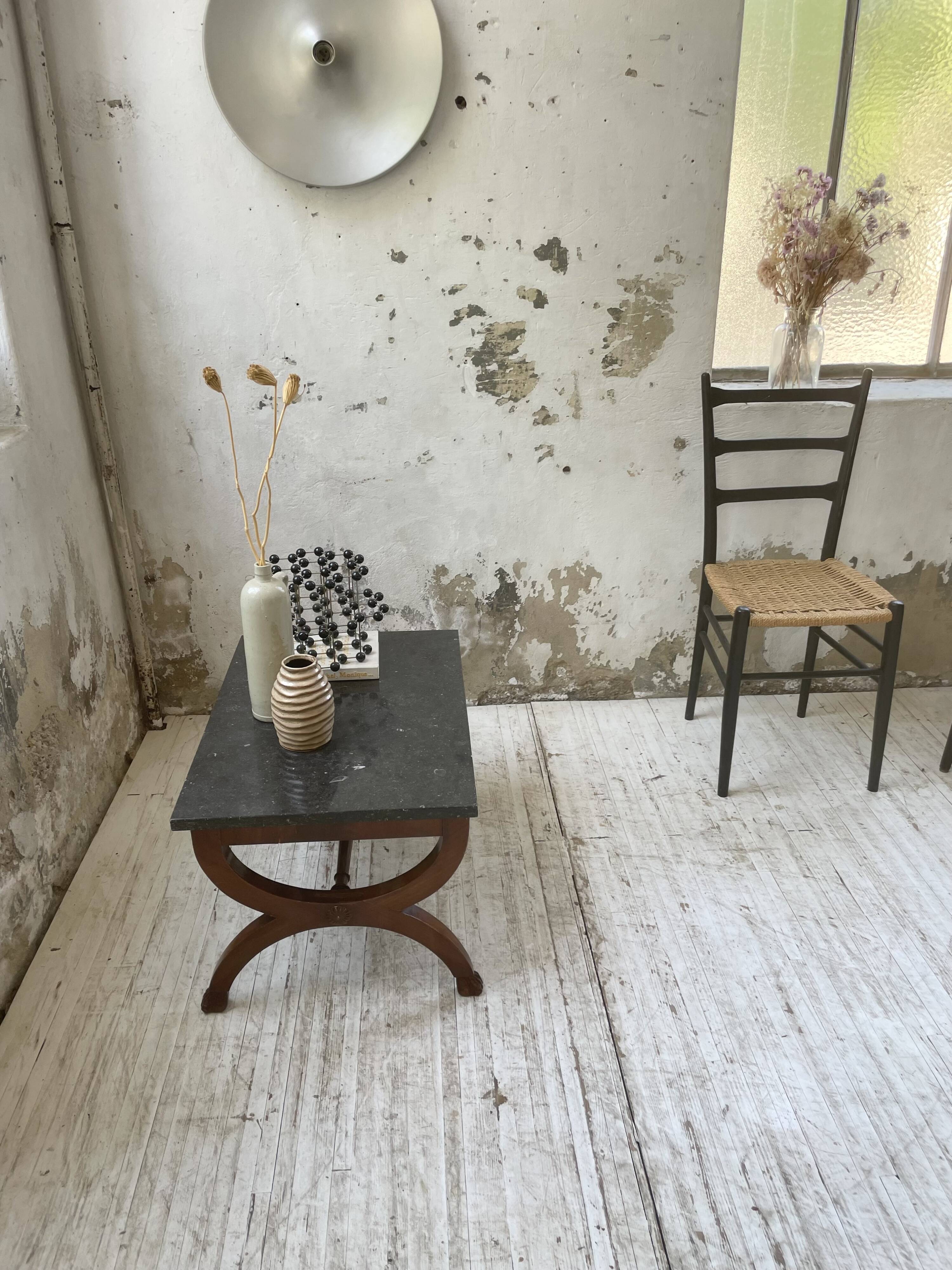 Empire style marble and mahogany coffee table