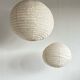 Large round suspension in rattan and natural linen, Japanese style, D:60.